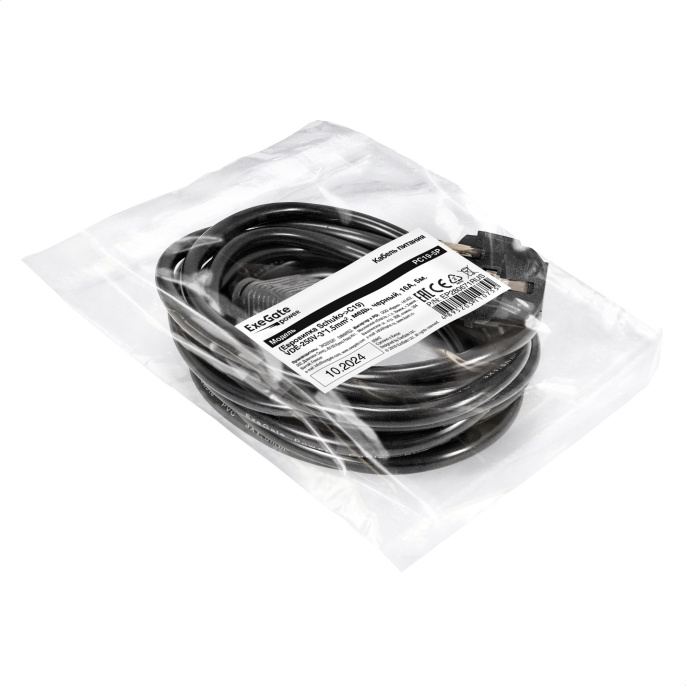 Кабель питания ExeGate Power PC19-5P-Schuko->C19/3x1.5Cu (Евровилка EU/Тип F(Schuko) ->IEC 320 C19, VDE-250V-3*1.5mm2, медь, черный, 16А, 5м) EP280671RUS