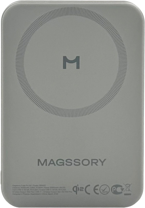 Мобильный аккумулятор Magssory PBN022 10000mAh QC4.0/PD3.0 15W 3A USB-C беспров.зар. титановый (29986662)