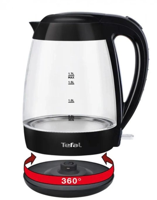 Чайник электрический Tefal KO450832 8010000465 1.7л. черный корпус: стекло/пластик 8010001400