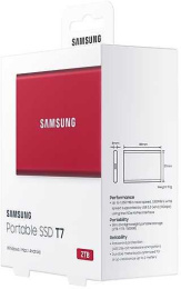 2ТБ Внешний диск SSD Samsung T7 MU-PC2T0R/WW, USB-C, запись - 1000МБ/с, чтение - 1050МБ/с, красный
