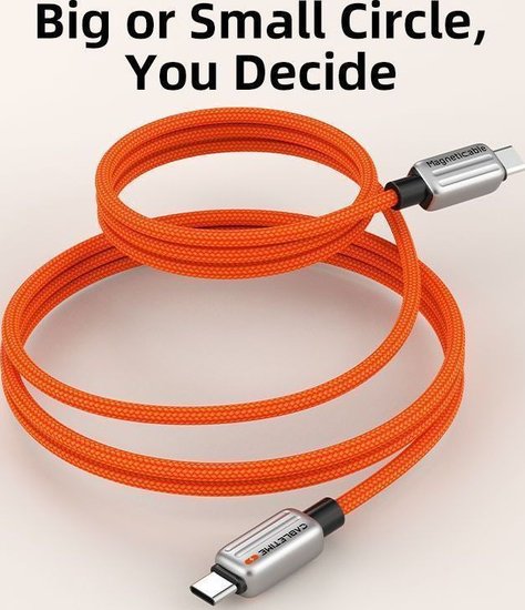 Магнитный кабель USB-C CABLETIME CU06L (CT-CM240-MZO2) 2 м, 480 Мбит/с, 5А/48В 240Вт, оранжевый, для быстрого заряда смартфонов и ноутбуков