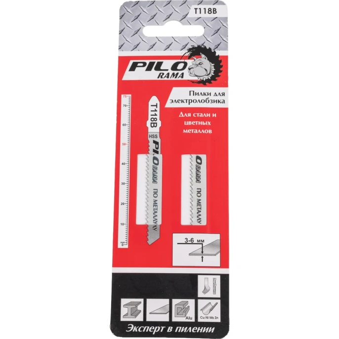 Пилки (2 шт; HSS; 75x50 мм; 12 TPI; h=3-6 мм) для лобзика T118B Pilorama 541182