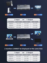 Переключатель CABLETIME CP37G (CT-HS4K2-AG) 2-в-1, HDMI 2.0, 4K60 Гц, космический серый