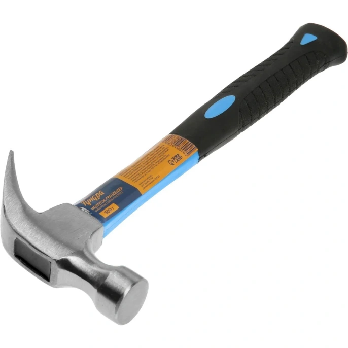 Молоток-гвоздодер ТУНДРА фибергласовая 2К рукоятка, 500 г 882008