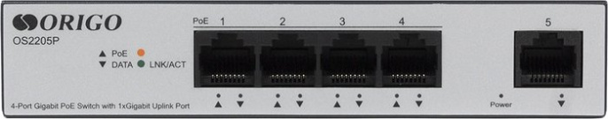 Неуправляемый коммутатор Origo OS2205P/60W/A1A настольный/настенный, 7.44 Mpps, 5xGbit, PoE, бюджет 60 Вт