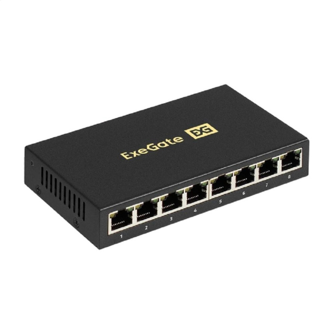 Exegate EX298694RUS Коммутатор неуправляемый ExeGate EDGS-1008D 8-портовый гигабитный UTP 10/100/1000 Base-T, металлический корпус, с функцией энергосбережения Green Ethernet Technology , настольный
