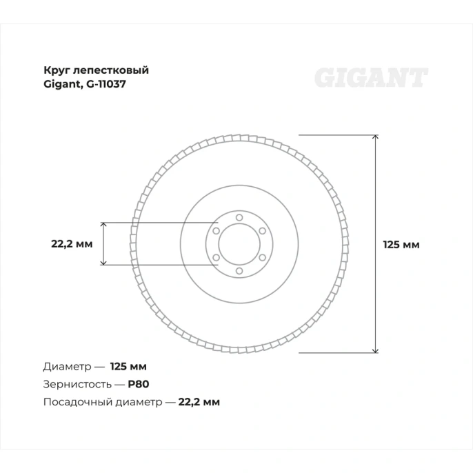 Круг лепестковый 125x22.2 мм; P80 Gigant G-11037