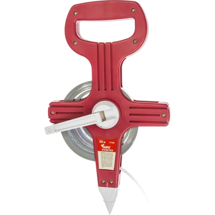 Землемерная рулетка стальная лента 50 м, красный открытый пластиковый корпус КУРС 17765