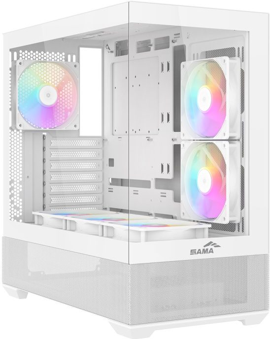 Корпус ПК без блока питания Case SAMA V40 White, Midi-Tower, TG, 6x120mm ARGB, 2xUSB 3.0 + 1xUSB 3.1 Type-C, ATX, mATX, mITX White V40-WHADA6X1-GL