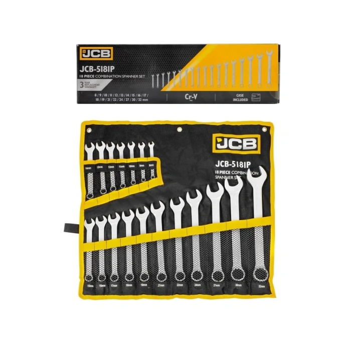 Комбинированные ключи JCB набор 18пр. (8-19, 21, 22, 24, 27, 30, 32мм) JCB-5181P(57164)