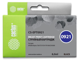 Картридж струйный Cactus CS-EPT0921 T0921 черный 8мл для Epson Stylus C91/CX4300/T26/T27/TX106/TX109/TX117/TX119 с чипом
