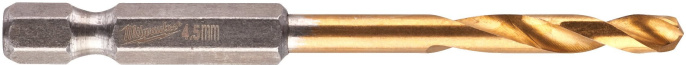 Сверло по металлу Milwaukee Shockwave HSS-G Ti 4.5мм (48894710) (по металлу, форма наконечника: спиральная, угол заточки 135° уменьшает "гуляние" сверла при засверливании, титановое покрытие)