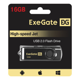 USB-флеш накопитель ExeGate Jet 16GB черный USB2.0, 480Mbps, пластик/металл EX302039RUS