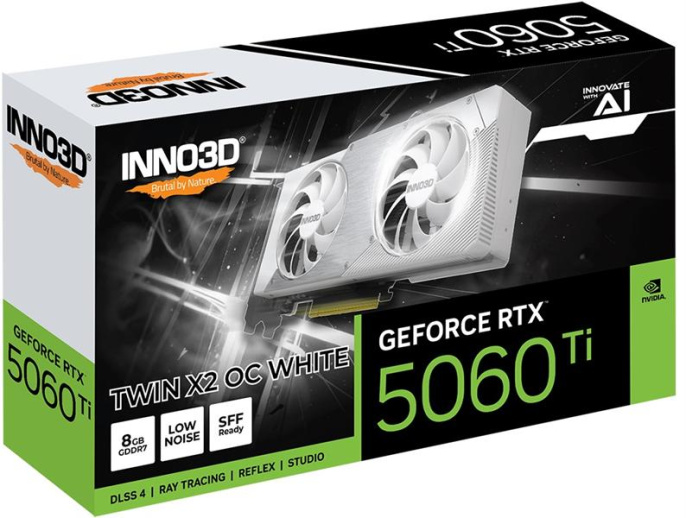 Видеокарта INNO3D RTX 5060 Ti Twin X2 OC WHITE//RTX5060Ti, HDMI, DP*3, 8G,D7 N506T2-08D7X-193075W