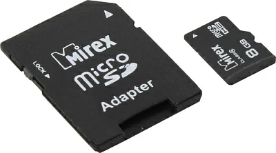 Карта памяти Mirex 13613-ADTMSD08 microSDHC 8Gb Class4 + microSD-- SD Adapter