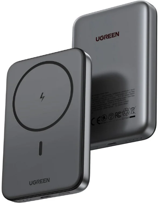 Внешний аккумулятор UGREEN PB561-25919 10000mAh Mini Magnetic Wireless 20W Power Bank Gray USB-C вход/выход: 5V-3A/9V-2.22A/12V-1.67A 20W Max, выход: 5V/3A 15W Max, беспрводная зарядка выход: 15W Max для устройств iOS: 7.5W, быстрая зарядка, материал: п