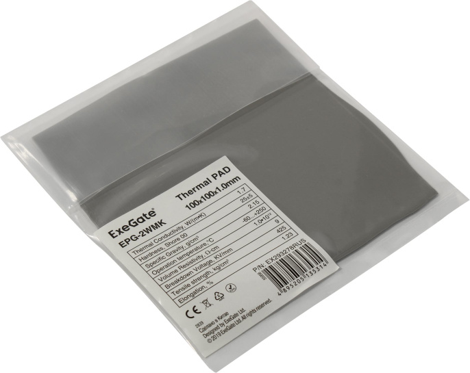 Термопрокладка ExeGate EPG-2WMK 100x100x1.0 mm, 1,7 Вт/ м•К , теплопроводящая клейкая двухсторонняя EX293278RUS