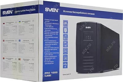 ИБП UPS 1000VA SVEN Pro 1000 Black SV-013868 USB защита RJ45