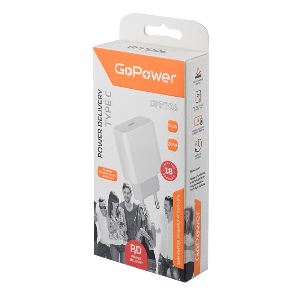 Сетевое З/У GoPower GPPD06 Type-C 20W PD3.0 белый 00-00022766