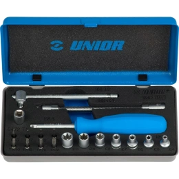 Набор торцевых головок и бит Unior Е4-Е11, ТХ6-ТХ25, 1/4", в металлической коробке, 19 пр. 3838909130743