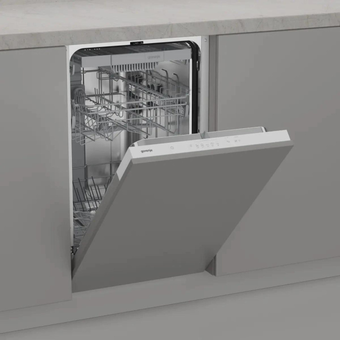 Встраиваемая посудомоечная машина Gorenje GV523E10WE,  узкая, ширина 44.8см, полновстраиваемая, загрузка 11 комплектов, серебристый