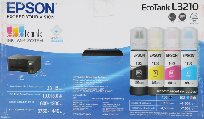 МФУ струйный Epson EcoTank L3210 103 C11CJ68405/C11CJ68403 A4 черный