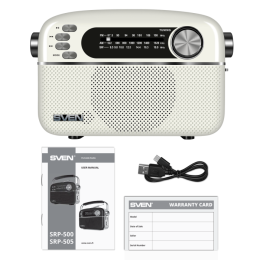 Радиоприемник SVEN АС SRP-505, белый 3 Вт,Bluetooth, FM/AM/SW, USB, microSD, AUX, встроенный аккумулятор SV-020439