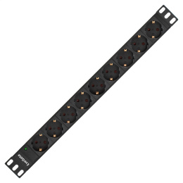 Блок розеток с разъемом подключения C20 ExeGate ServerPro PDU-19H907 Al-9S-C20 (19", 1U, Алюминий, 9*EU/Тип F(Schuko), IEC 320 C20, индикатор питания, черный, RTL) EX280853RUS