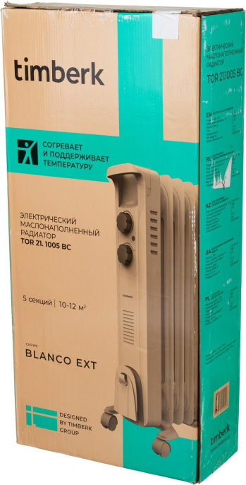 Масляный радиатор Timberk TOR 21.1005 BC, с терморегулятором, 1000Вт, 5 секций, 3 режима, белый