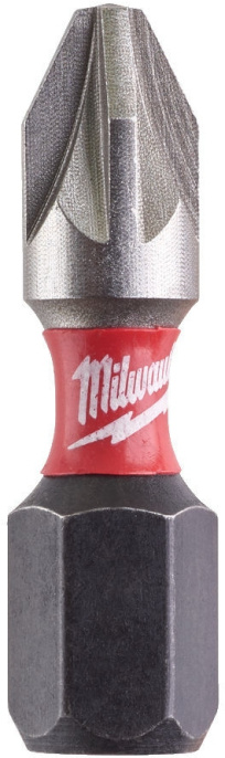 Бита Milwaukee Shockwave PZ2 25мм 25шт 4932430864 для использования с ударными шуруповертами, закаленная лазером, геометрия Shock Zone, конструкционная сталь