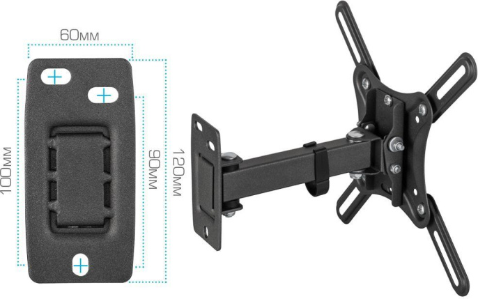 Кронштейн для телевизора Kromax CORBEL-4, 15-42", настенный, поворот и наклон,  черный [90464]
