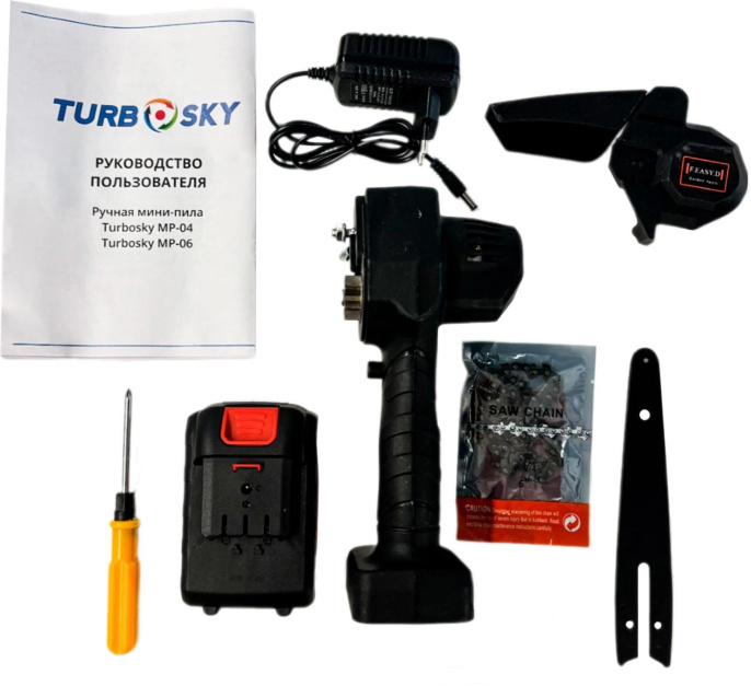 Цепная пила TURBOSKY MP-06,  аккумуляторная,  21В,  1500Ач,  с одним аккумулятором [мр-06]