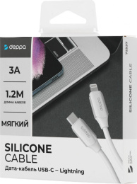 Кабель Deppa Silk 72537,  Lightning (m) -  USB Type-C (m),  1.2м,  3A,  белый