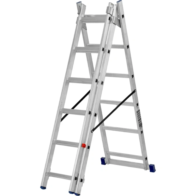 Алюминиевая трехсекционная лестница СИБРТЕХ 3х6 ступеней 97816