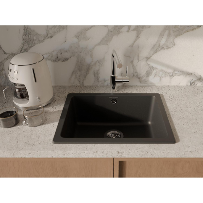 Кухонная мойка RIVELATO RIVELATO Мойка BERKANA 50 1-чаш 560*430, монтаж: универсальный, материал: кварц, цвет: черный BK-50 nero