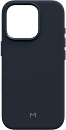 Чехол для смартфона Magssory Eco Leather Case CLT028 для iPhone 16 Pro Синий CLT028b выступающий бортик для камеры, интегрированная рамка и кнопки из алюминия, поддержка MagSafe аксессуаров, материал: экокожа, внутренняя отделка из переработанной микро