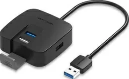 Концентратор Vention OTG USB 2.0/ USB 3.0 на 4 порта Черный - 1м.