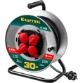 Удлинитель на катушке KRAFTOOL 30м, 3700Вт, 4 гнезда, IP44, КГ 3х1.5 кв.мм, 55085-30