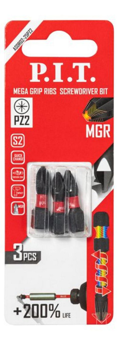 Бита P.I.T. ASDR02-25PZ2 ударная магнитная PZ2x25 мм, MGR, IMPACT, торсионная зона, 3 шт
