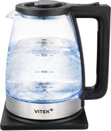Чайник электрический Vitek VT-WK1071 1.7л. 1800Вт черный/серебристый корпус: стекло