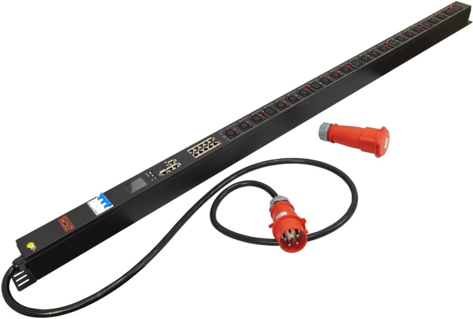 Блок распределения питания POWERCOM PDU-32AVMS24-18C3-6C9-3P,  вертикал.размещ.,  C13Х18,  C19Х6,  Тип вход. тока 3x32A,  2м