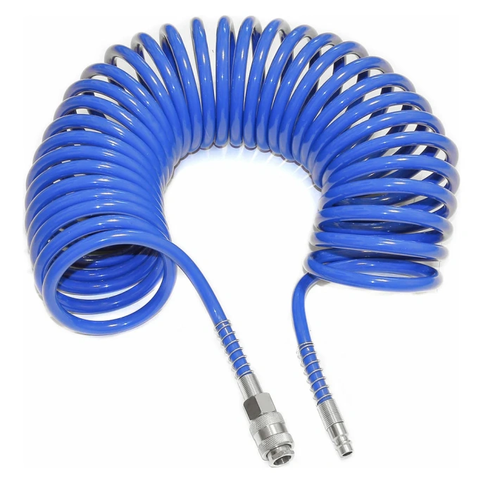 Шланг спиральный полиуретановый с быстроразъёмными соединениями 10x6.5 мм, 15 м PI TOOLS 7525