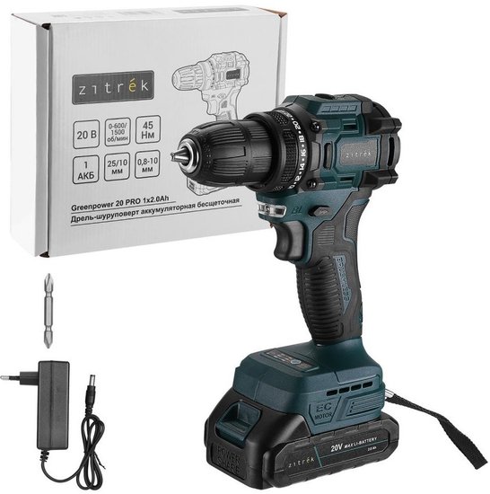 Дрель-шуруповерт аккумуляторная бесщеточная Zitrek Greenpower 20 PRO 20В, 1x2.0Ач 085-1313