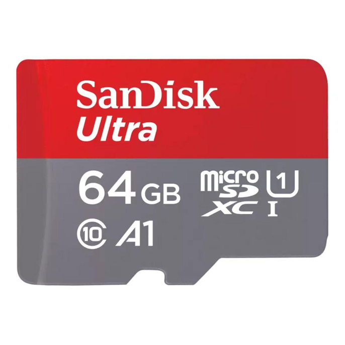 Карта памяти microSDXC UHS-I Sandisk Ultra 64 ГБ, 140 МБ/с, Class 10, SDSQUAB-064G-GN6MN,  1 шт., без адаптера