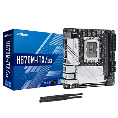 Материнская плата Asrock H670M-ITX/AX Soc-1700 Intel H670 2xDDR4 mini-ITX AC`97 8ch(7.1) 2.5Gg RAID+VGA+HDMI+DP
