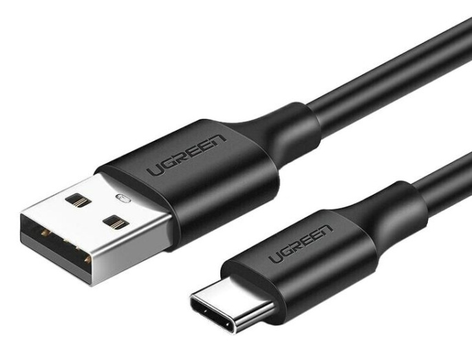 Кабель UGREEN US287-60114, USB-A 2.0 to Type C, 3A Fast Charge, скорость до 480 Мбит/с, силиконовый круглый, 0.25m, Black