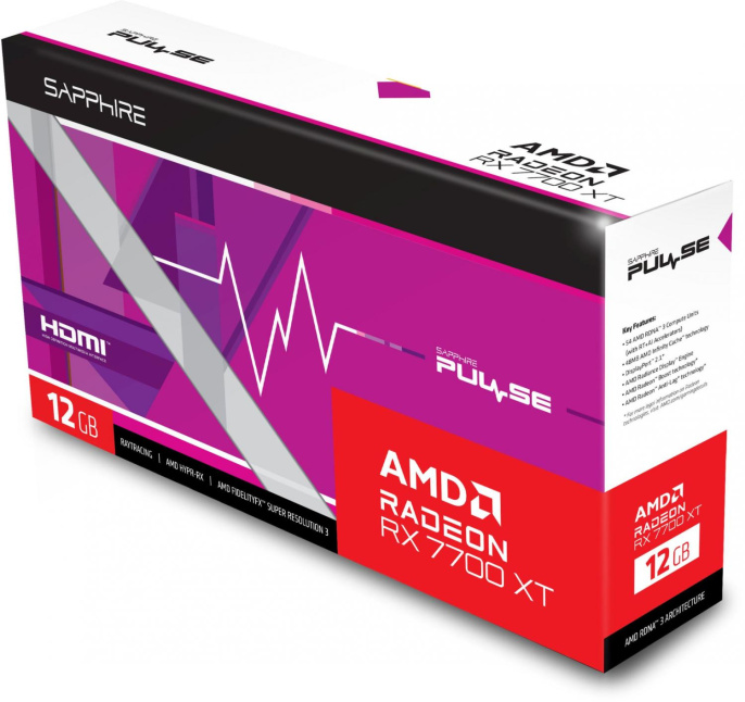 Видеокарта Sapphire PCI-E 4.0 11335-04-20G PULSE RX 7700 XT GAMING AMD Radeon RX 7700XT 12Gb 192bit GDDR6 2171/18000 HDMIx2 DPx2 HDCP Ret