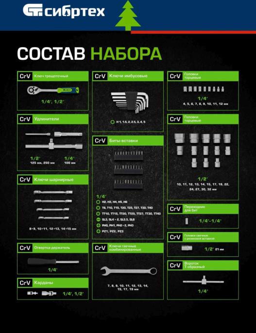 Набор инструментов СИБРТЕХ 13396,  89 предметов