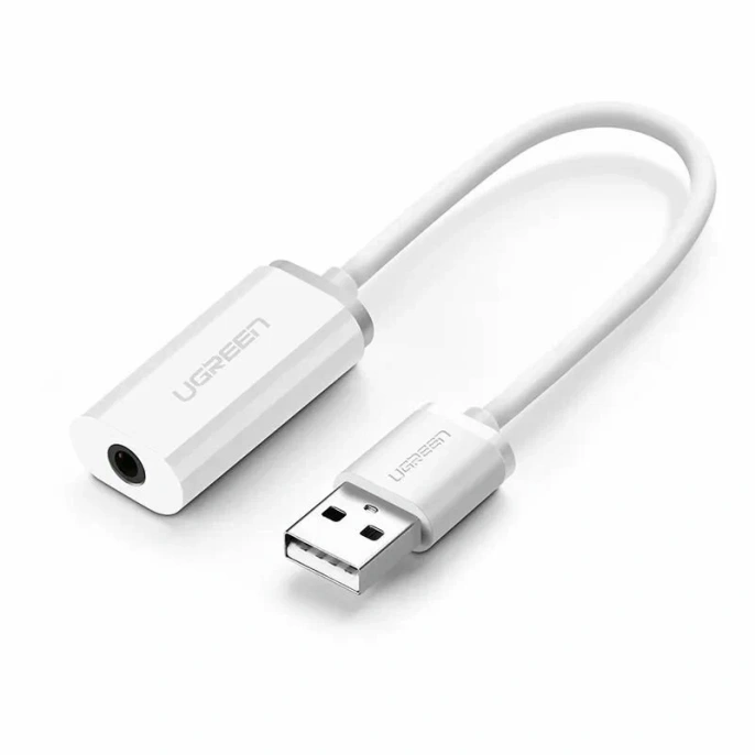 Внешняя звуковая карта UGREEN US206 30712 USB A Male to 3.5 mm Aux Cable. Цвет: белый 30712_