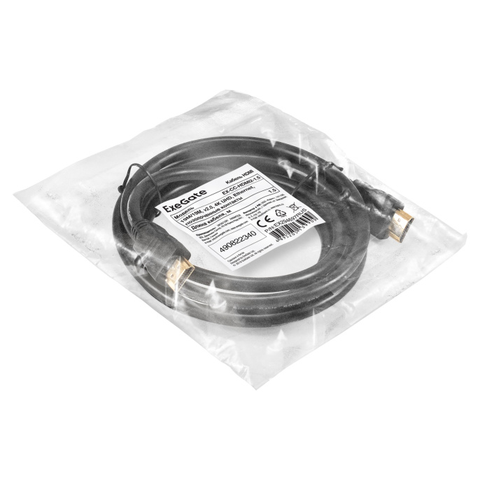 Кабель HDMI ExeGate EX-CC-HDMI2-1.5 19M/19M, v2.0, 1,5м, 4K UHD, Ethernet, позолоченные контакты EX294697RUS